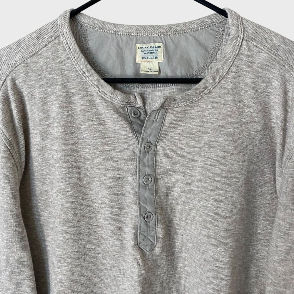 Lucky Brand Twisted Slub Heathered Henley Shirt Beige Men's XL Long-Sleeve Tee - Picture 5 of 13